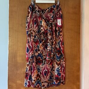 Vince Camuto Chili Oil Midi Skirt Faux Wrap Tie Front Lined Women Plus 1X NWT